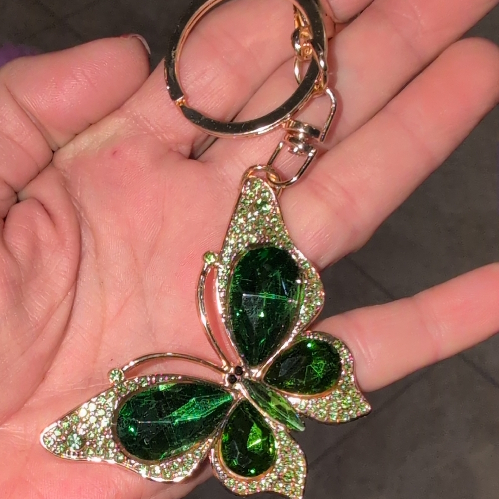 Green Butterfly Keychain / Bag Charm with Gold Accents 🦋🦋 - Picture 1 of 5